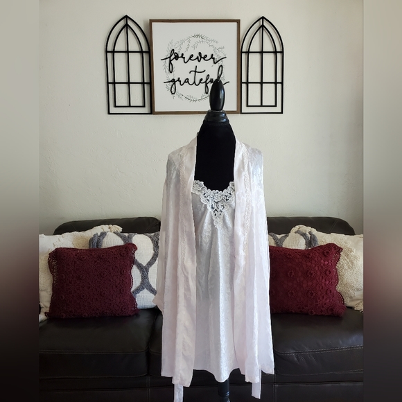 Vintage Y2K 90's Pale Pink 2 Piece Pajama Slip & Robe Set Size M Shabby Chic - Picture 11 of 13